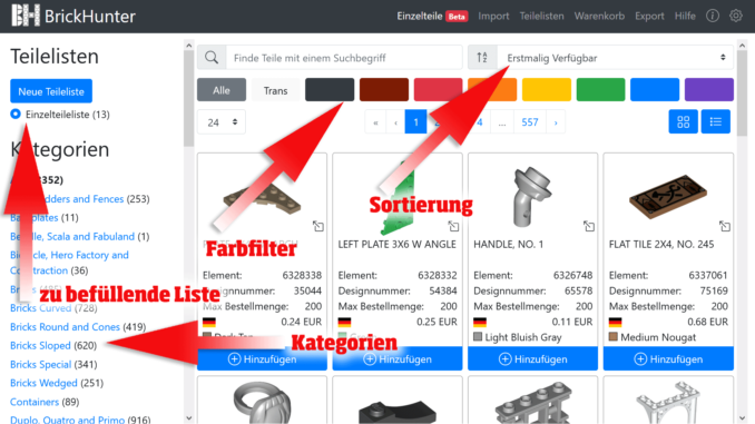 Brickhunter Einzelteile-Ansicht