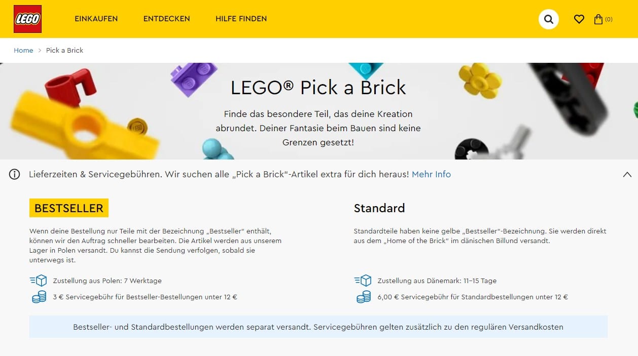 LEGO Pick A Brick Servicegebühren