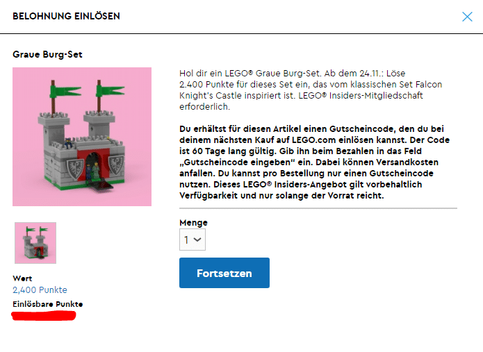 LEGO Prämiencenter Graue Burg Prämie