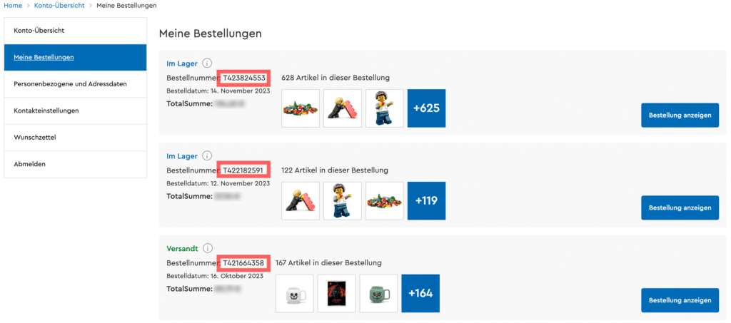 LEGO Bestellnummern Feedback